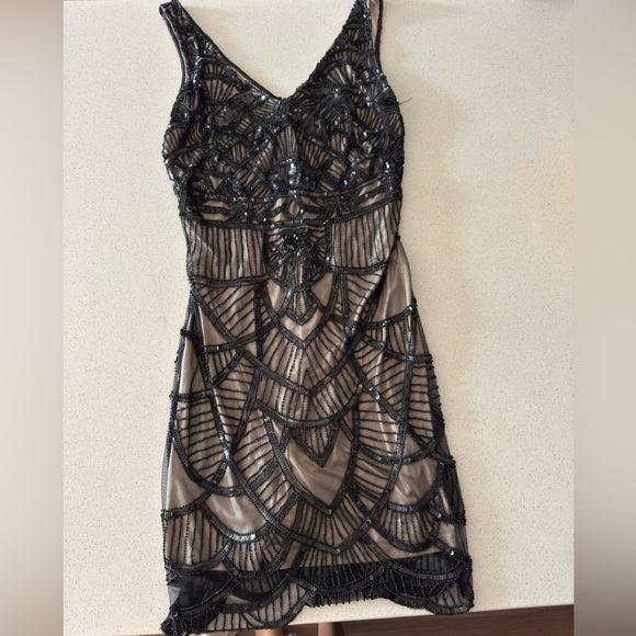 JS Collections Black Beaded Mini Dress - Picture 1 of 3